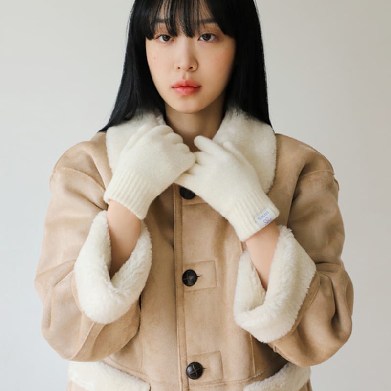 GOCORI SHORT KNIT GLOVES - IVORY Knit Gloves Wool Gloves