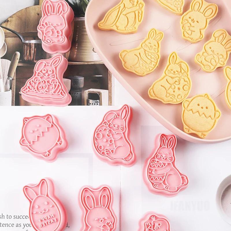 Формочки для печенья Little Rabbit Theme Easter, 3D Frostbite Flip, сахарный пластиковый пресс для печенья, DIY-резак для выпечки