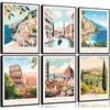 6 шт. Европа Италия Холст Настенное искусство Винтажные Дорожные Города Постеры Трендовые Современные Красочные Пейзажные Картины Фотографии Побережье Амальфи Позитано Флоренция