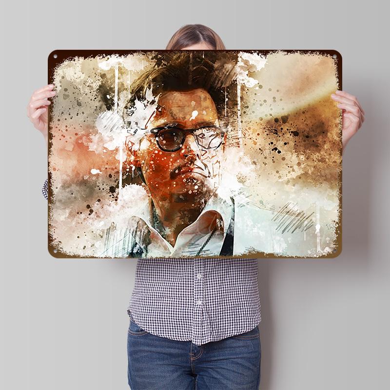 Johnny Depp Metal Poster Customized Wall Art Retro Vintage Metal Signs for Man Cave Living Room Decoration Desk Decor House Home