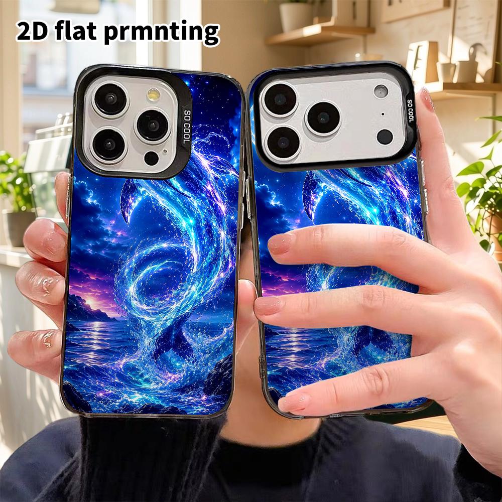 Phone case: 2D flat design, suitable for iPhone 18, 17, 16, 15, 14, 13Pro colorful silver protective case, couple style, glowing dolphin, Christmas an