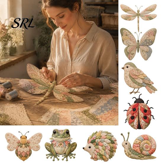 Family Activity Bundles Garden Animal Patchwork DIY Kit, Floral Fabric Sewing Cute Craft Supplies Butterfly Bird Crafting Kit for Adults, Home
