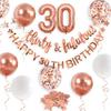 Rose Gold Thirty & Fabulous Happy 30th Birthday Banner Garland Foil Balloon 30 for Womens 30th Birthday Decorations Hanging 30 and Fabulous Cheers to