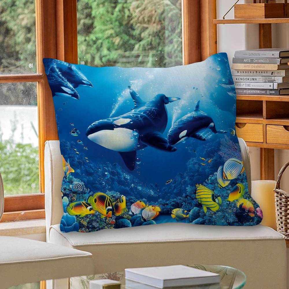 Ocean Animal Underwater World Cushion Cover Car Throw Pillow Case For Sofa Car Christmas Gift 40X40Cm 45X45Cm