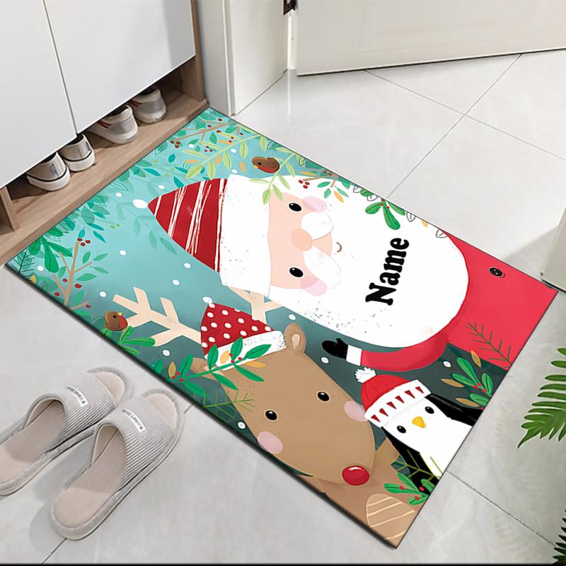 Custom Name Christmas Santa Claus Printed Carpet, for Office Chair Living Room Bedroom Kitchen Room Decor Gifts.