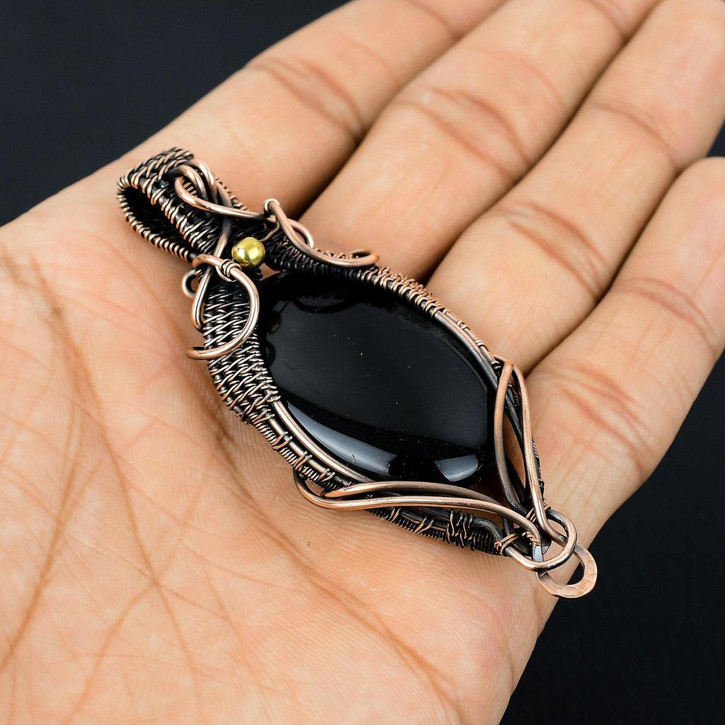 Black Onyx Jewelry, 999 Copper Wire Wrapped Pendant Handmade Gemstone Jewelry, Gifts For Wife Brand New Pendant