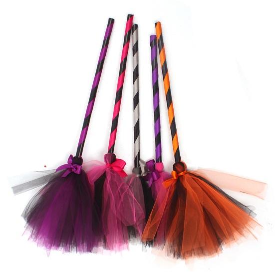 Сетка Бант Декор Косплей Декоративный Хэллоуин Ведьма Метла Костюм Вечеринка Хэллоуин Пластиковая Метла Реквизит Вечеринка Принадлежности