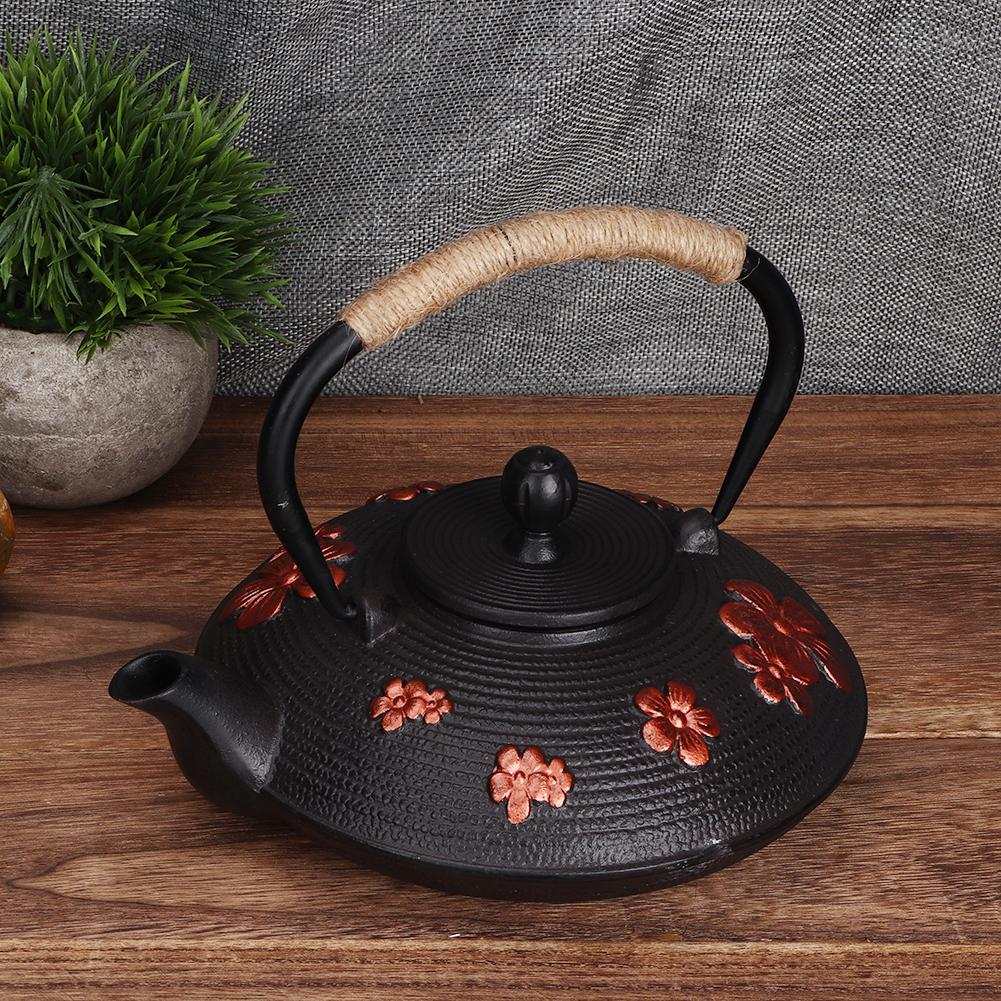 0.9L Red Oriental Cherry Pattern Classic Cast Iron Teapot Kettle Tea Pot Drinkware Tool