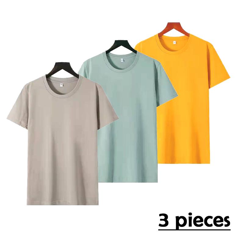 Zirunking 2023 Summer New 100% Cotton 3PCS Solid T Shirt Unisex Causal O-neck Basic T-shirt Male/Female High Quality Classical Tops HUIPA1-3PCS
