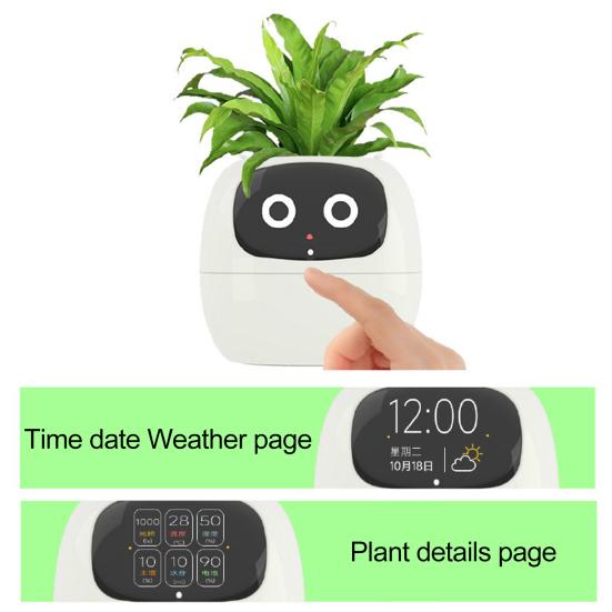 Умный цветочный горшок с выражениями AI Умный плантатор Робот Виртуальный питомец Умный цветочный горшок с 7 датчиками Время Температура Дисплей для садоводства Внутренний декор
