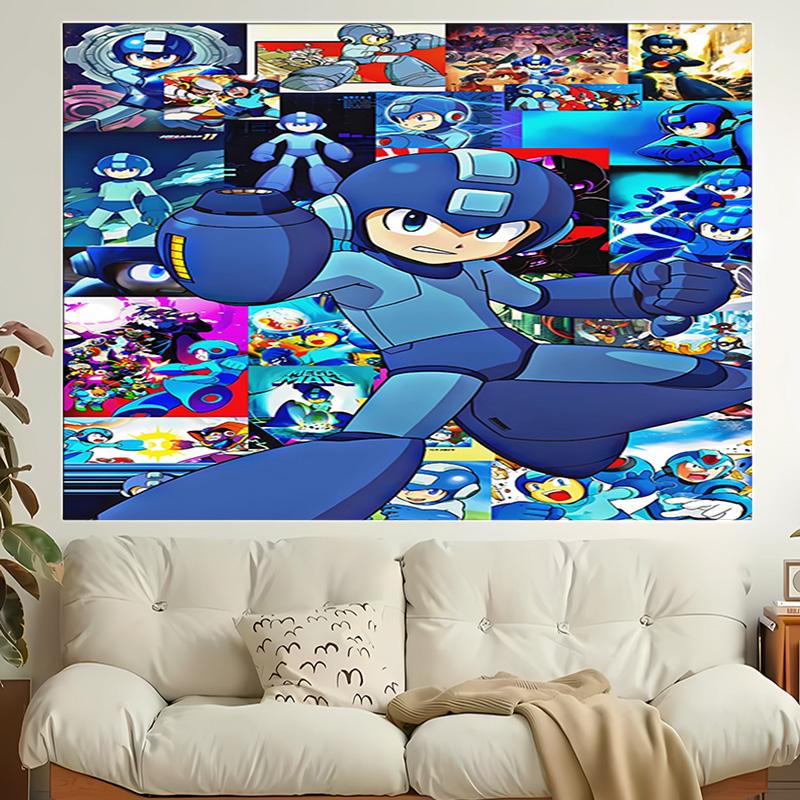 1pc Cartoon Rockman Game Megaman1 Tapestry, Living Room, Bedroom, Office, Party Decor, Ideal Festive Gift