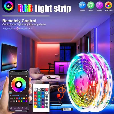 Светодиодные ленты RGB для спальни, телевизора, гостиной, стола, дома, рождественской вечеринки, декора, с 24-кнопочным пультом, управлением через приложение, веревочный свет