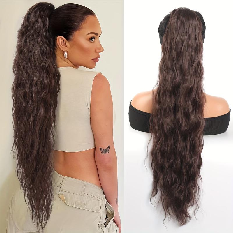 Регулируемые накладные волосы с завязками на завязках - длинные вьющиеся синтетические накладные волосы для женщин - ежедневное использование - подходит для всех типов волос