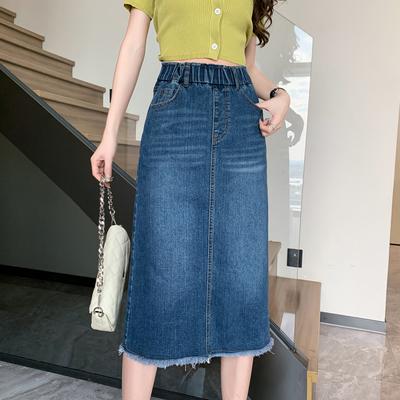 Новинка 2025 года, весна, эластичные джинсовые юбки больших размеров, женская свободная юбка А-силуэта с высокой талией, винтажное макси