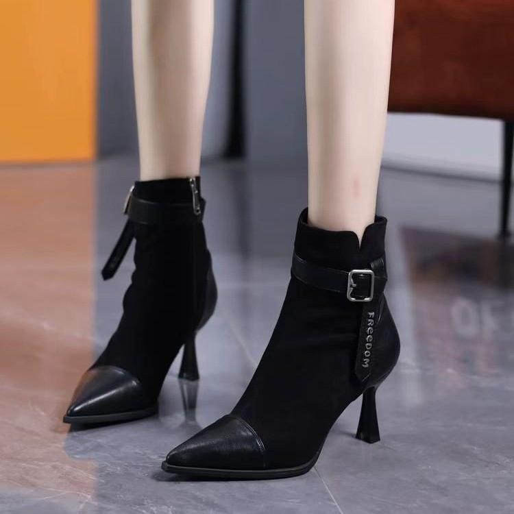 Women Suede Pointed Toe Ankle Boots Dress High Heels Shoes Brand Trend 2025 New Sexy Elegant Gladiator Party Pumps Botas Mujer