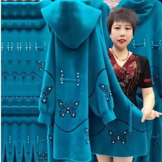 Женское утолщенное теплое пальто из искусственного меха норки для осени/зимы, шерстяное пальто с капюшоном длиной макси для женщин среднего и пожилого возраста