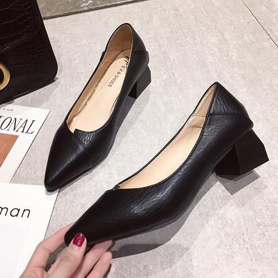 Рабочая обувь Профессиональная женская обувь Двухслойные туфли на среднем каблуке с острым носком Универсальные одинарные туфли Бежевые туфли на высоком каблуке Женские туфли на толстом каблуке