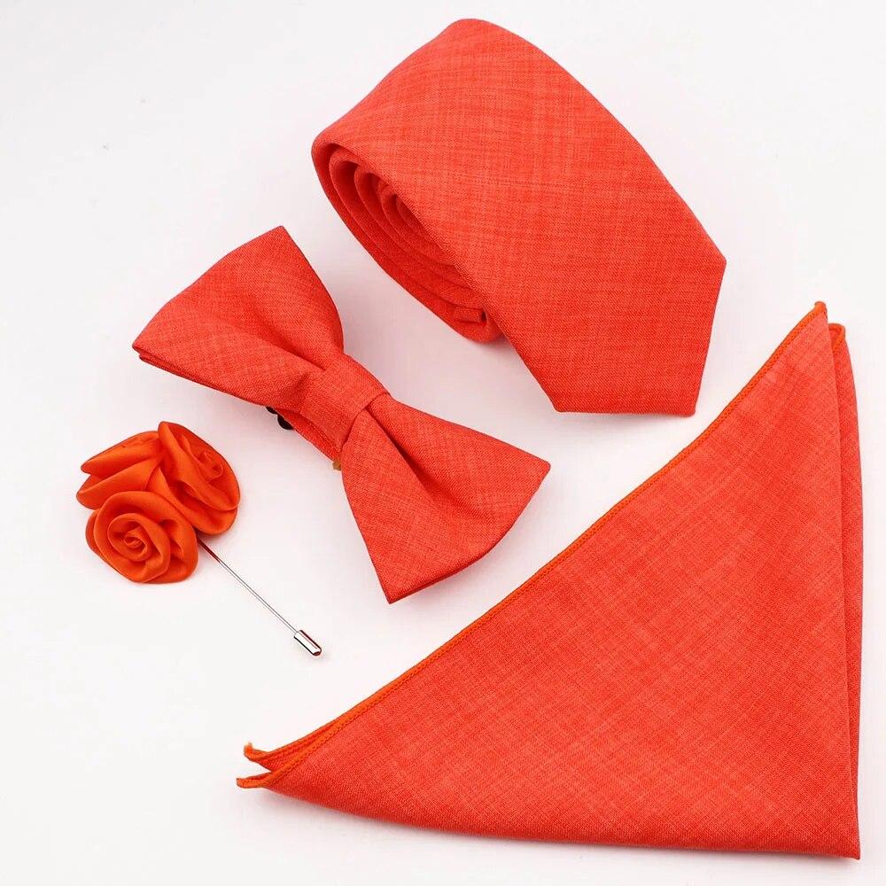 Комплект галстуков из 4 предметов, мужской, шалфейный зеленый, хлопковый галстук-бабочка, брошь-запонка, для костюма жениха, свадьба,