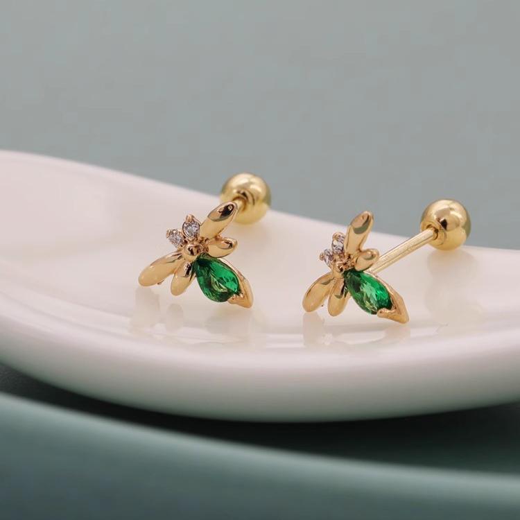 ANENJERY Геометрический циркониевый насекомый пчела винт гвоздь для ушей женский модный простой маленький изысканный универсальный милый гвоздь для ушей подарок