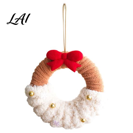 Xmas Window Hanging Decor Christmas Tree Ornament Plush Garland Pendant with Velvet Bow Soft Golden Bells Seasonal Decorative for Holiday