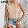 Women's Simple Blouse with Pleated Short Sleeve Light Apricot Semi-high-neck Shirt