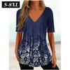 S-8XL Большие футболки для женщин, свободная женская одежда, модные топы с V-образным вырезом и коротким рукавом, футболки, женский свободный пуловер