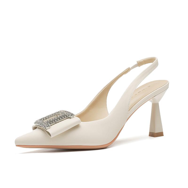 7513-2 [овчина] туфли на высоком каблуке женские тонкие каблуки лето 2025 новые острые стразы с сандалиями