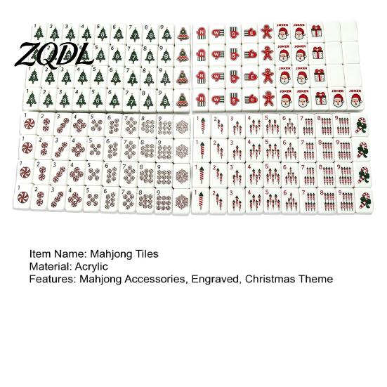 High Contrast Mahjong Pieces 160Pcs/Set Christmas American Tiles, 4 Layer Engraved Acrylic Scratch Resistant Set Tiles Kit, Mah-Jong Lovers Beginners