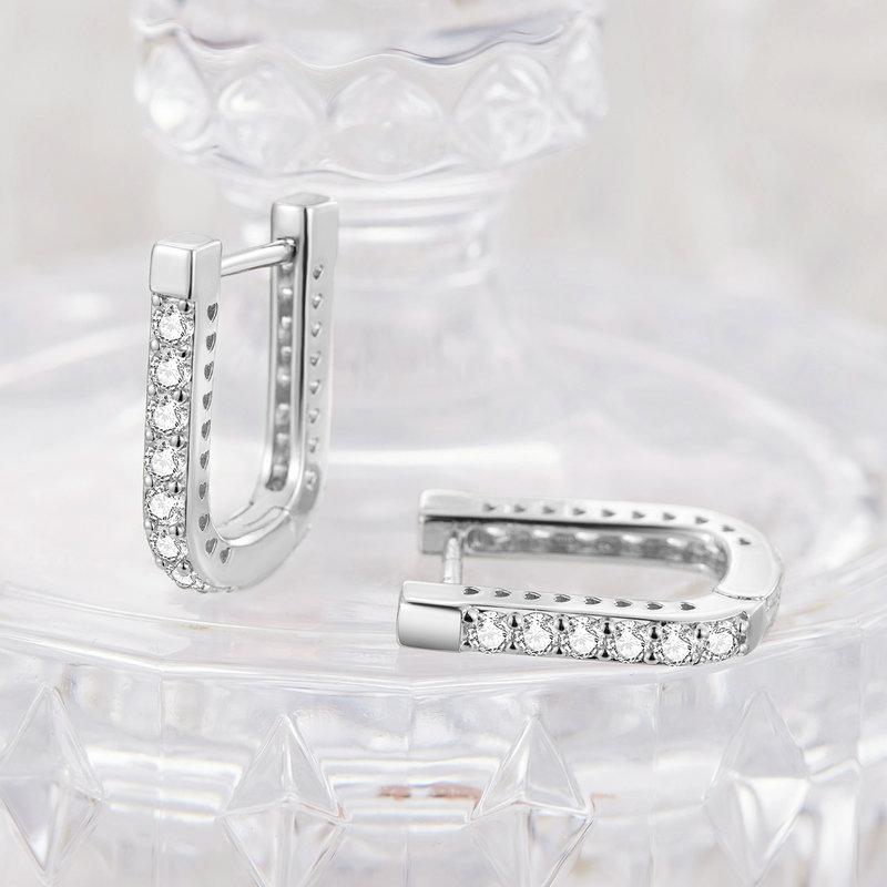 BAMOER 925 Sterling Silver Classic U-shaped Ear Buckles Earrings for Female Shining Zircon Earrings Fine Jewelry Gift