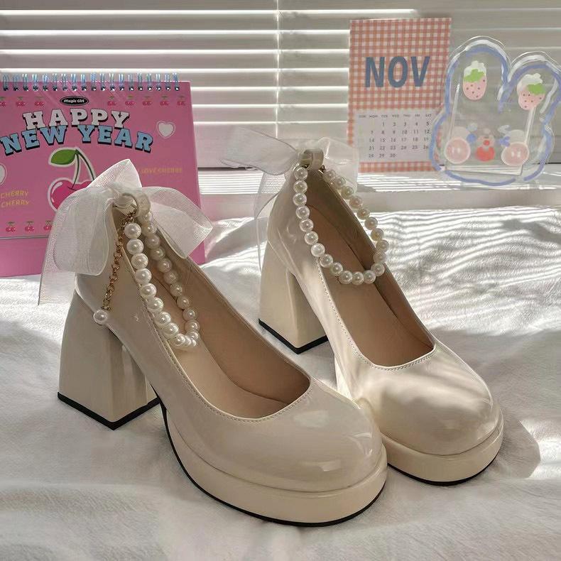 High Heels Women's 2025 Spring and Autumn New French Retro Mary Jane Shoes Small Leather Shoes Thick Heel Light Mouth Single Shoes