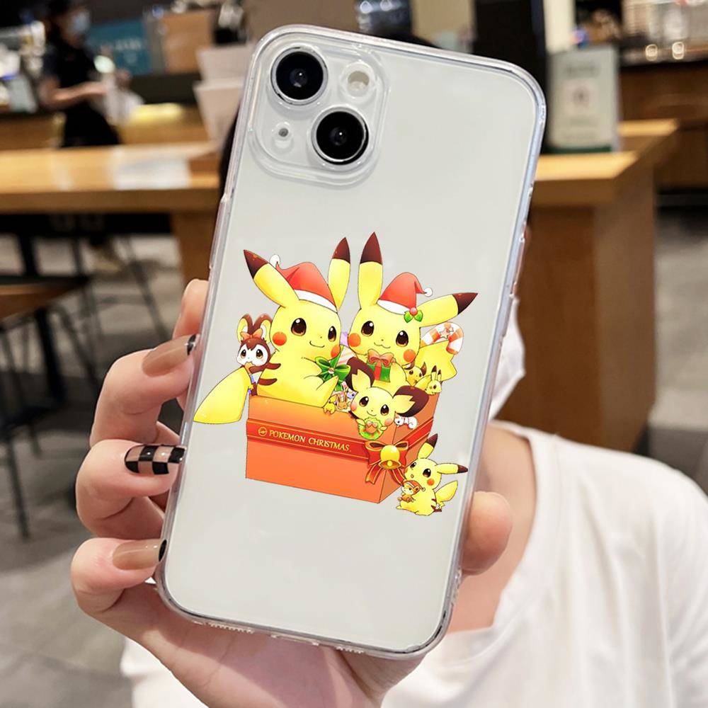 Чехол E-55 Christmas Pokemon для iPhone 7 8 11 12 13 14 15 16 Pro Max Plus Mini Xiaomi Redmi A3 9A 9C 10A 10C 13C Note 9 11 Realme Narzo C30 C55