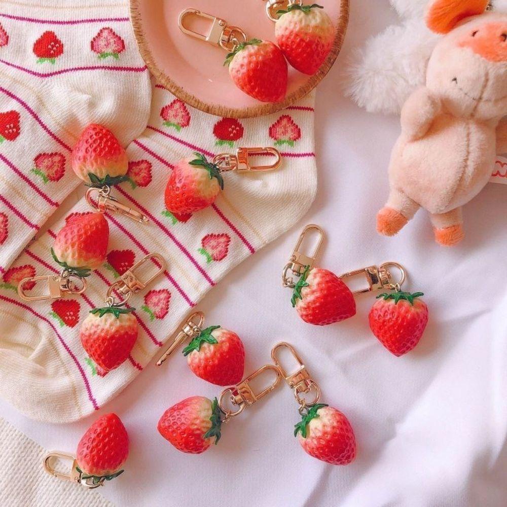 Bag Pendant Women Jewelry Key Holder Strawberry Heart Keychain Backpack Pendant Key Accessories