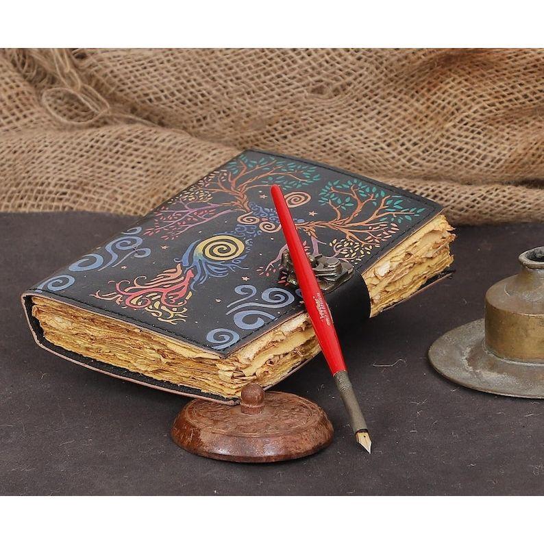 Пустая книга заклинаний журнала теней с замком, фокус-покус, винтажный кожаный дневник ручной работы с тиснением молитвы, языческий журнал для женщин, 7x5 дюймов