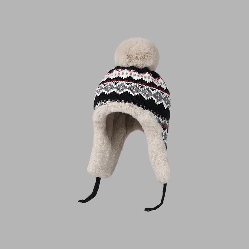 Толстая шерстяная шапка для женщин на зиму, имитирующая кроличий мех. Модная и милая, ветрозащитная и теплая вязаная шапка-ушанка в стиле Fair Isle.