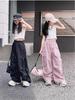 2025 New Summer Girls' Webbing-Accent Cargo Pants - Loose Fit, Trendy Style for Middle and Big Kids