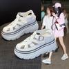 Little White Shoes for Women In the Summer of 2025, New Fashion Sandals, Hollow Thick Soles, 9 Cm Higher, Secretary Sticker Muffin Bottom