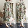 Dimanaf 2025 Summer Women Plus Size Loose Dress Vintage Floral Casual Buttons Long Dress New Oversized