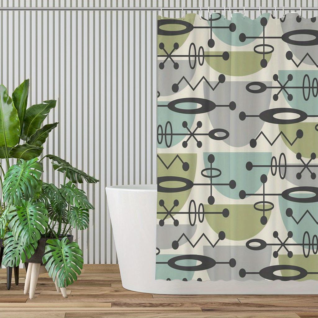 Ретро Шторка для душа в стиле Mid-Century Modern – Атомный Геометрический Дизайн, Элегантное Абстрактное Искусство, 70X70 Дюймов, Включает Крючки