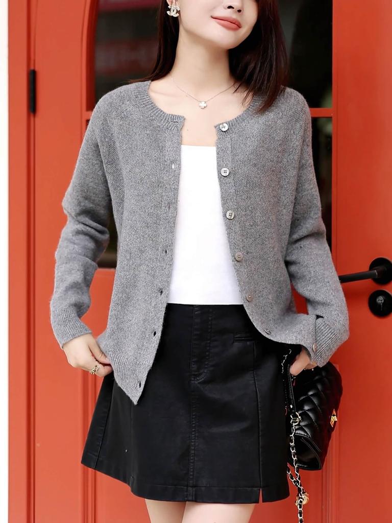 RAREWAY Бесшовный кардиган с длинным рукавом из мериносовой шерсти в рубчик для осени и зимы, женский, 100% шерсть,