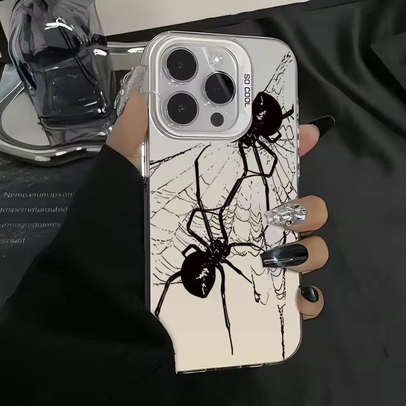 Spider Pattern Anti-drop Armour Case For iPhone 16 15 Pro Max 15 14 13 12 11 Pro XR XS X 7 8 Plus Lens Protect Plating Cover