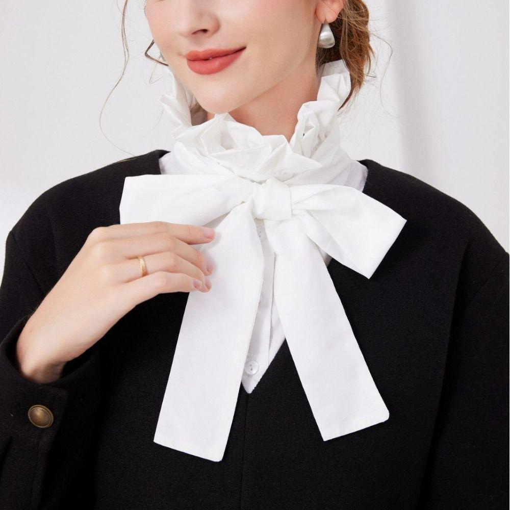 Perfect Match New Cotton Ruffle Bow Decoration Detachable White Fake Collar Black Blouse Sweater Lapel Top Clothing Accessories