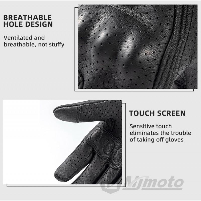 Real Leather Motorcycle Gloves Men Women Touchscreen Compatible Breathable Anti-Slip Retro Style Riding Gear