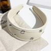 Wide Leather Headband Black and Red Hollow Ring Hair Hoop Ins Metal Rivets Headwear  Urban