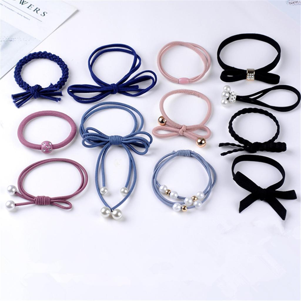 12 Pcs/set Korean Women Girls Hair Band Ties Rope Ring Elastic Hairband Ponytail Holder Headwear Accessory