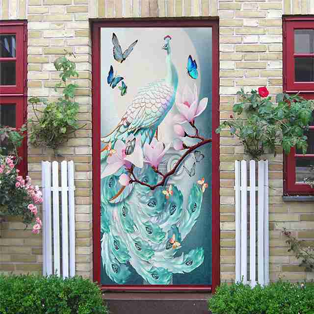 Картина маслом, наклейки на дверь, цветок, простые абстрактные линии, бамбуковые обои на холодильник для гостиной, домашний декор, художественная наклейка для спальни