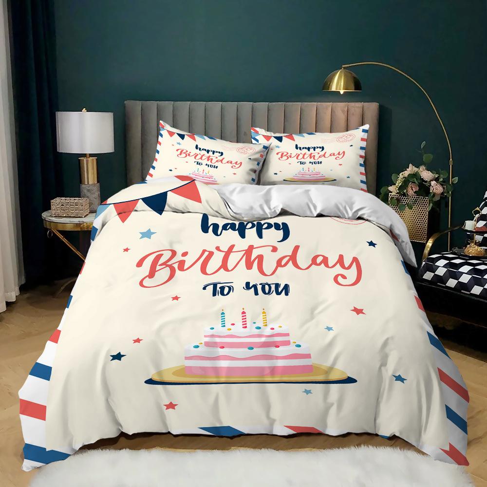 Пододеяльник Happy Birthday King Microfiber Happy Birthday To You Комплект постельного белья в праздничном стиле Soft Queen King Size Пододеяльник