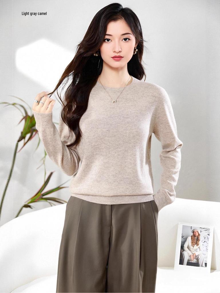 Женский свитер с длинным рукавом из мягкого кашемира с круглым вырезом - Модный, Универсальный и Удобный трикотаж.