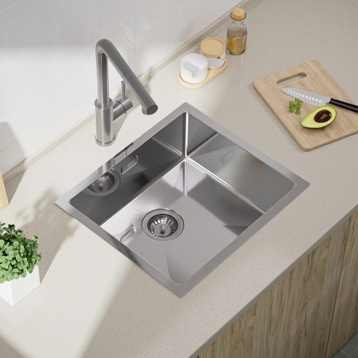 Evier cuisine à encastrer 1 bac 50×44CM inox Brossé,mitigeur de cuisine extractible avec 2 Fonctions douchette