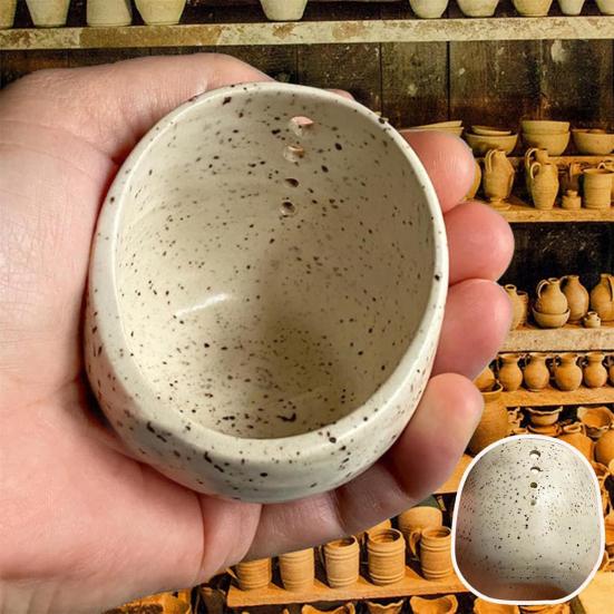 Herb Stripper Bowl Pottery Herb Leaf Removal Tool Kitchen 4-Hole Herb Stripper Meal Prep Tool for Kale Collards Herbs