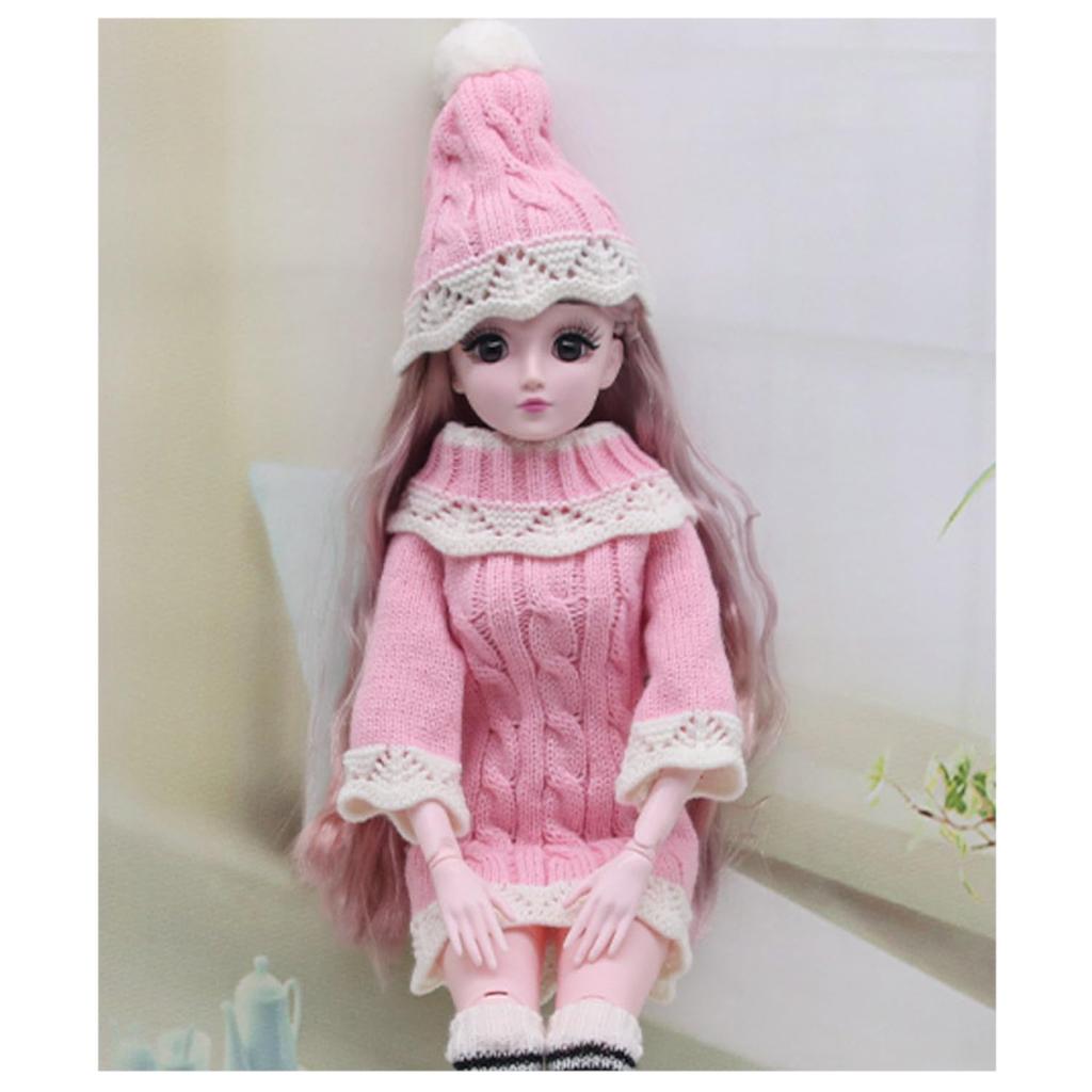 Набор кукольной одежды Милый вязаный свитер Розовое платье принцессы Миниатюрная кукла Фигурка Наряд Нижнее белье Свитер Шапка Обувь [OLYOLY] 1/3 (60см) Нарядное цельное платье (04 +